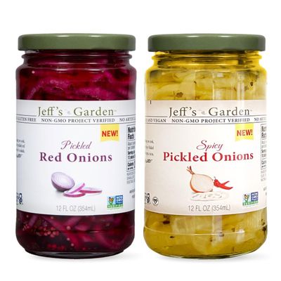 Jeff's Garden Pickled Onion Pack, Pickled Red Onion & Spicy Pickled Onion | Gluten Free | 12 Fluid Ounce Jar (Pack of 2)