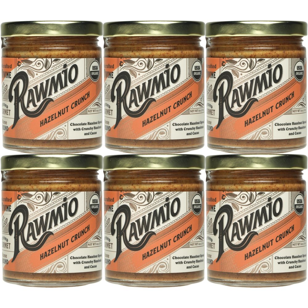 Rawmio Organic Hazelnut Crunch Spread, 6 oz. Pack of 6, 6 Serving per Jar - Raw, Organic, Vegan, Gluten-Free