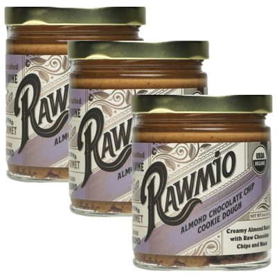 Rawmio Almond Chocolate Chip Cookie Dough Spread, 6 oz. Pack of 3, 6 Serving per Jar - Raw, Organic, Vegan, Gluten-Free