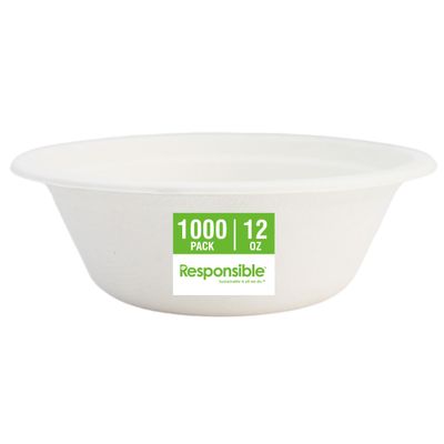 Responsible Products bowls are eco-friendly, Disposable Paper Bowls 12oz For Hot Soup (1000 Count),Heavy Duty Paper Dinner Bowls, Dessert Bowls, Made from Sugarcane Bamboo Fibers