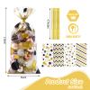 COQOFA Black Gold 5"X11" Gift Wrap Cellophane Cello Bags: Clear Candy Cookie & Plastic Goodie Storage Treat Party Favor Bags with Twist Ties - 100 Pcs for Graduation, Birthday & Retirement view 2