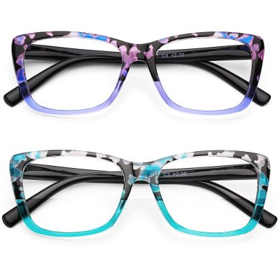 AQWANO Stylish Designer Reading Glasses for Women Blue Light Blocking Readers Fashion Pattern Print Anti Eye Strain Eyeglasses, 1.75