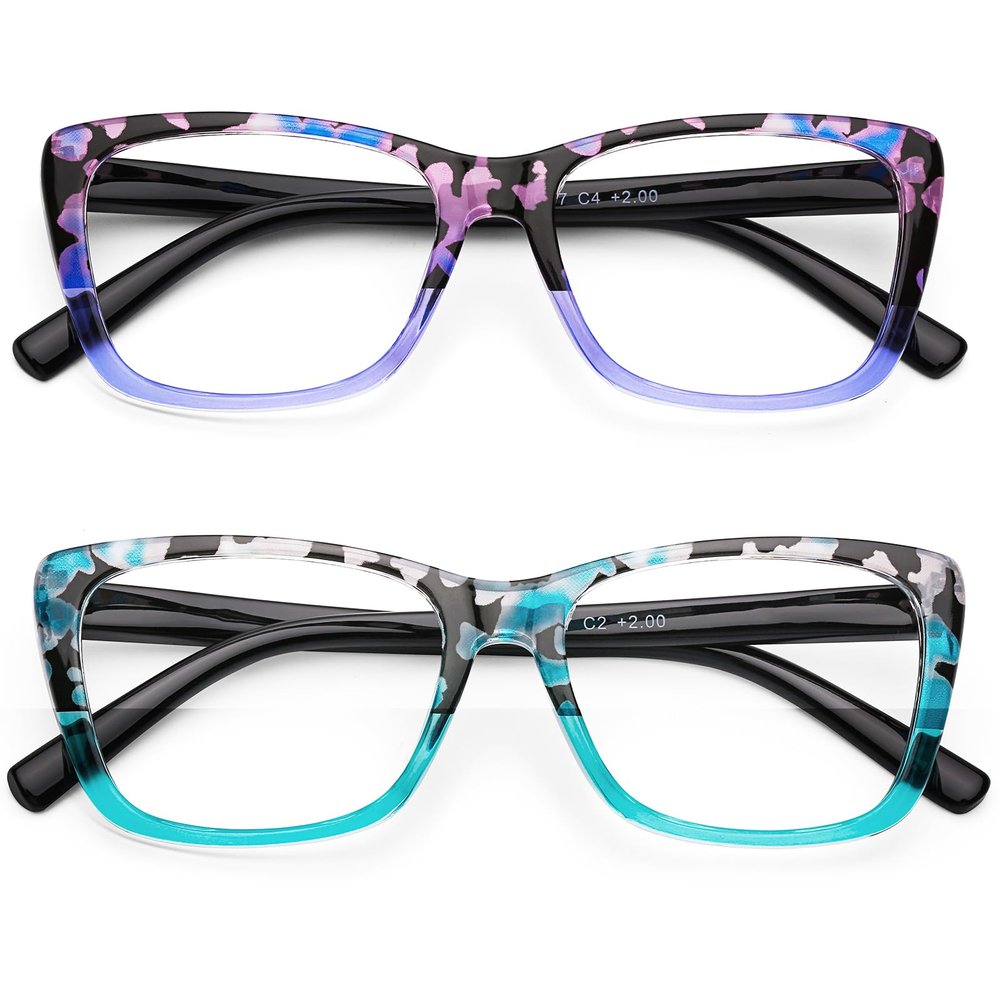 AQWANO Stylish Designer Reading Glasses for Women Blue Light Blocking Readers Fashion Pattern Print Anti Eye Strain Eyeglasses, 1.75