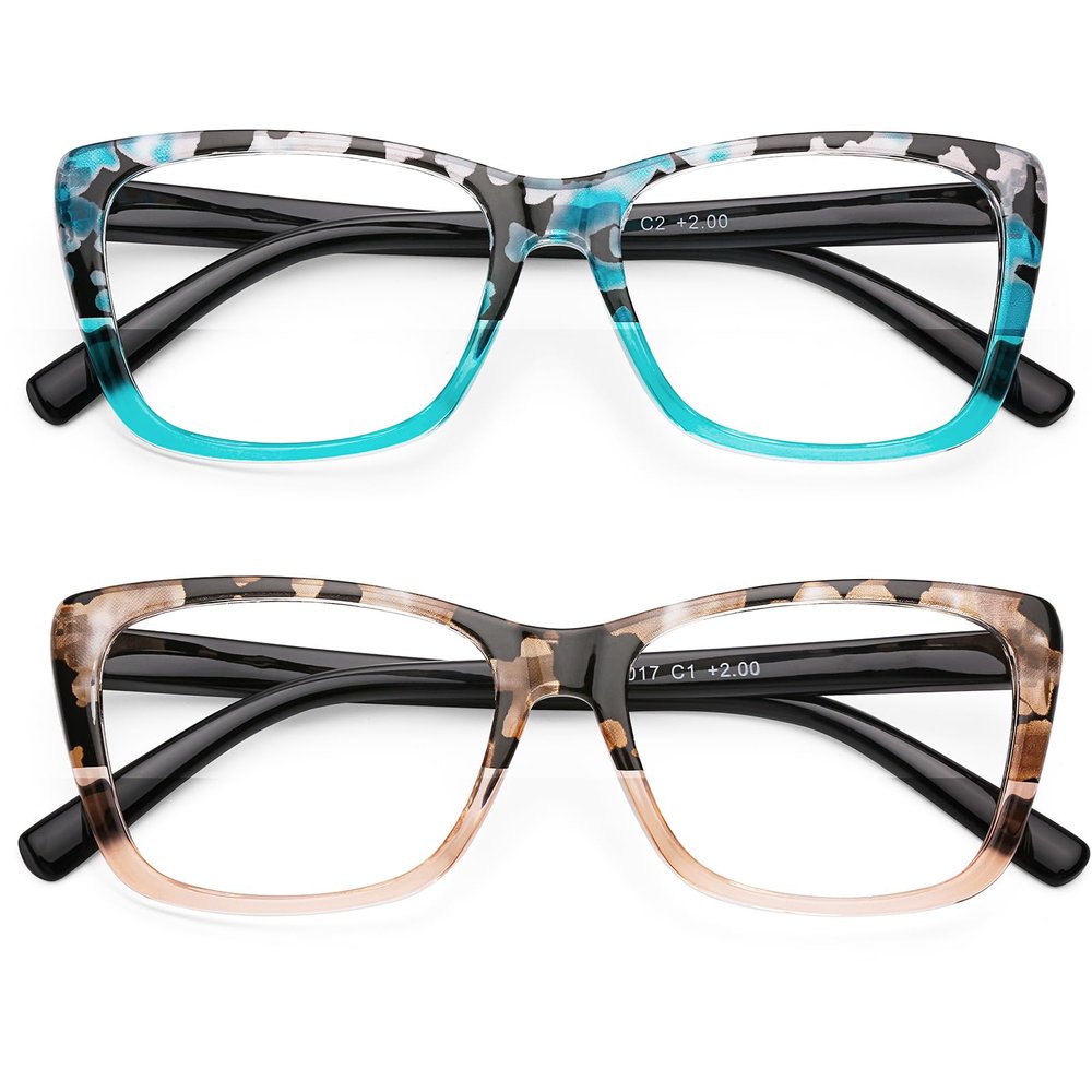 AQWANO Stylish Designer Reading Glasses for Women Blue Light Blocking Readers Fashion Pattern Print Anti Eye Strain Eyeglasses, 1.5