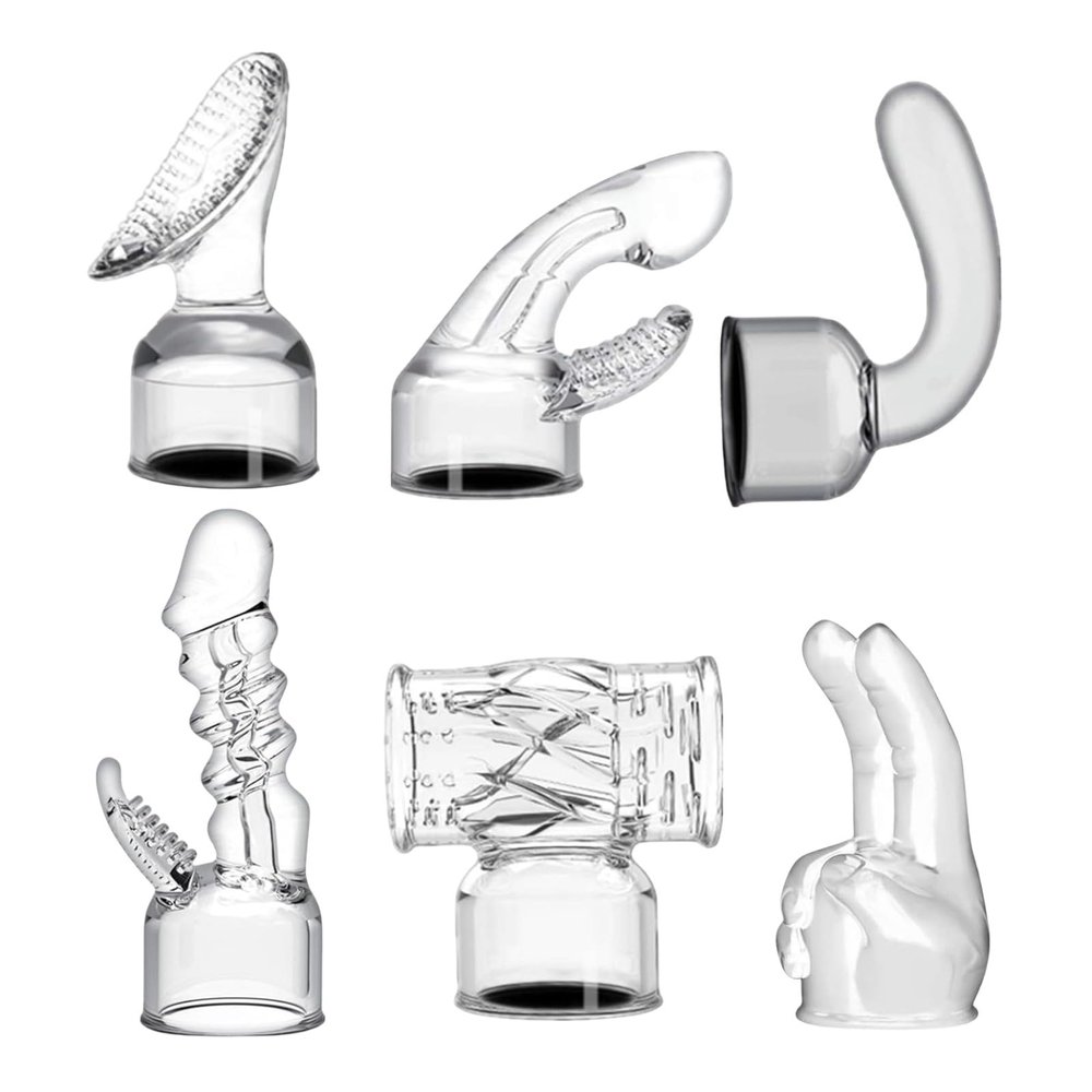 NUHUi 6X MINI Handheld Back Massage Gun Wand Attachments Accessories Fit for Large/Mini Hitachi Massagers Gun Silicone Material Clear