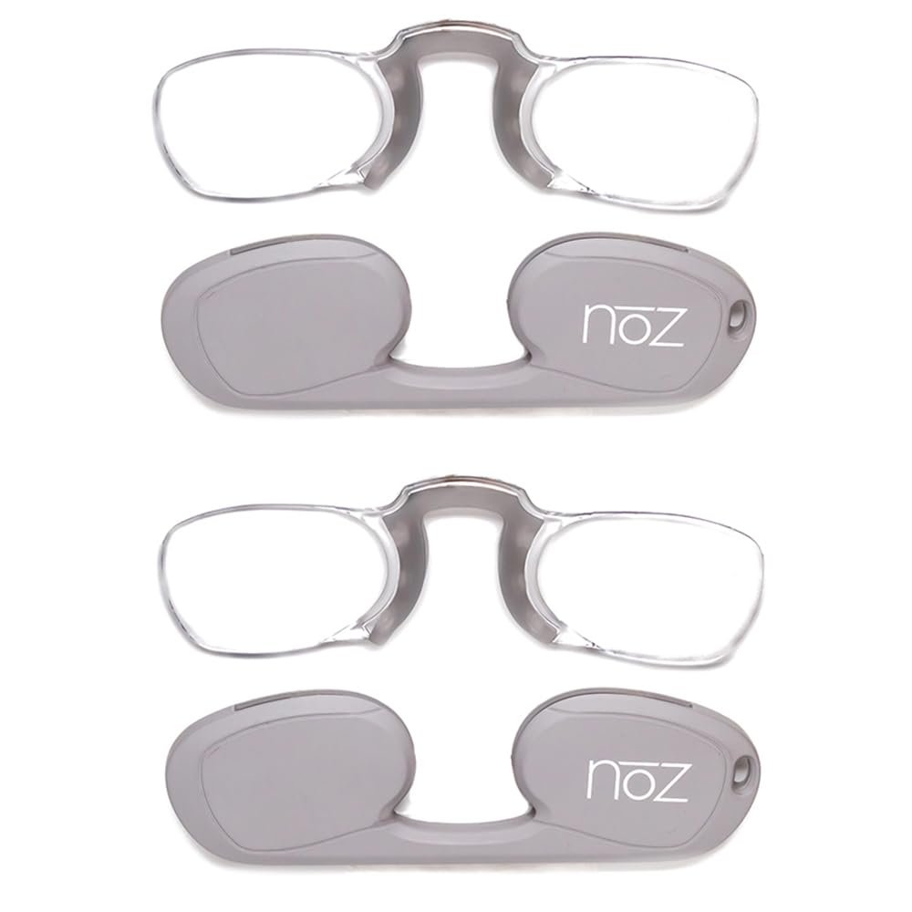 Calabria Noz Nose Pinching Rimless Armless Reading Glasses +1.50 Gray 2 Pack Men Women Keychain Case Pocket Reader Compact