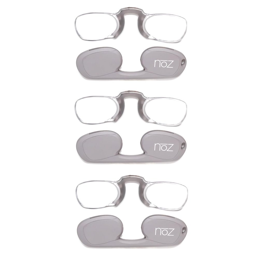 Calabria Noz Nose Pinching Rimless Armless Reading Glasses +2.00 Gray 3 Pack Men Women Keychain Case Pocket Reader Compact