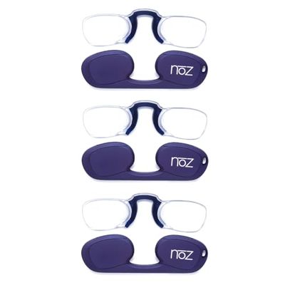 Calabria Noz Nose Pinching Rimless Armless Reading Glasses +1.50 Blue 3 Pack Men Women Keychain Case Pocket Reader Compact