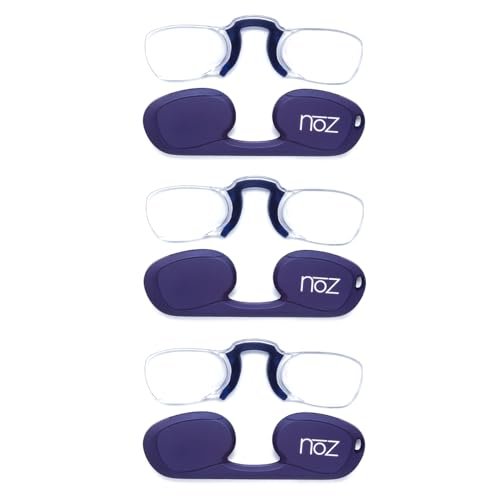 Calabria Noz Nose Pinching Rimless Armless Reading Glasses +1.50 Blue 3 Pack Men Women Keychain Case Pocket Reader Compact