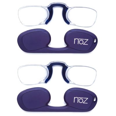 Calabria Noz Nose Pinching Rimless Armless Reading Glasses +2.50 Blue 2 Pack Men Women Keychain Case Pocket Reader Compact