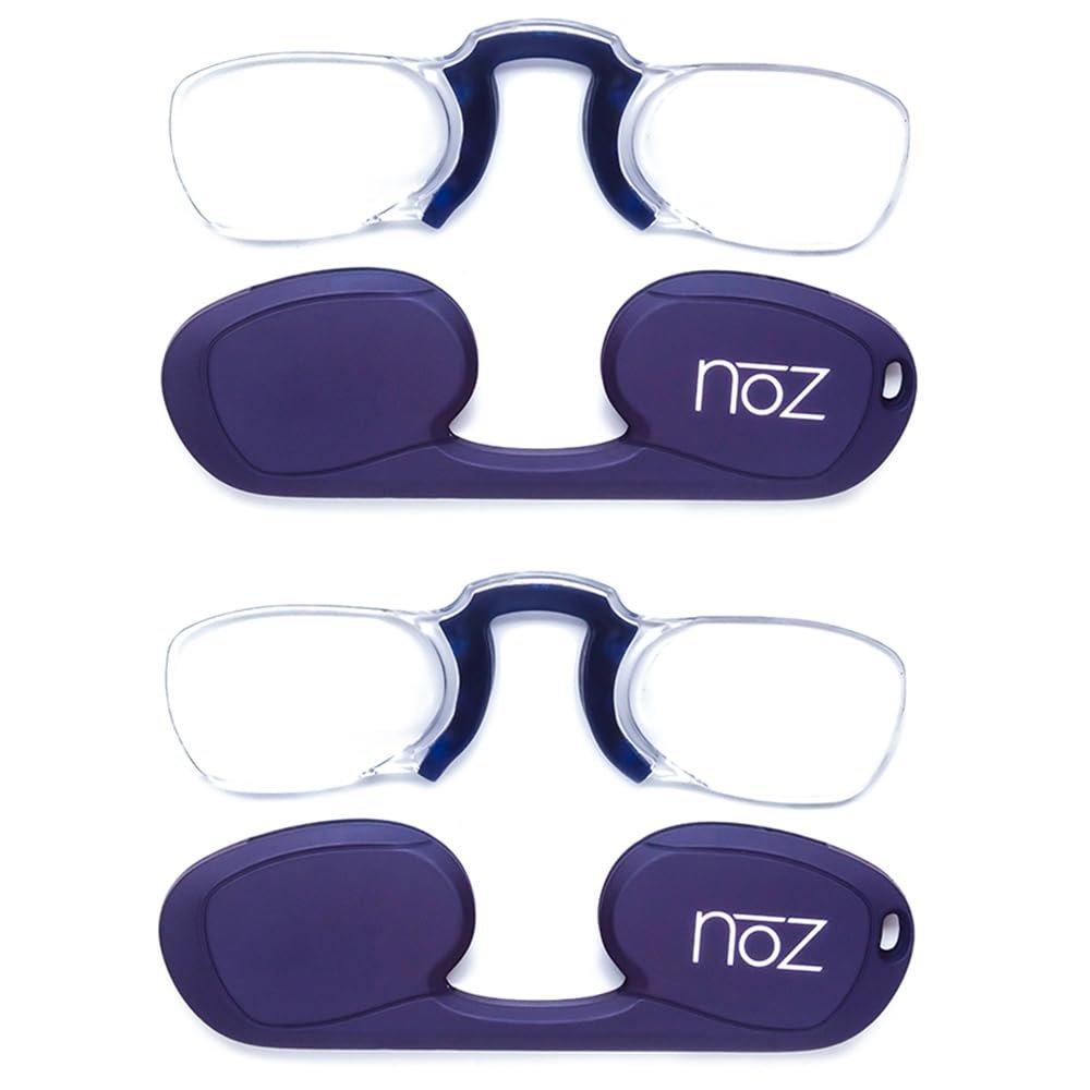 Calabria Noz Nose Pinching Rimless Armless Reading Glasses +2.50 Blue 2 Pack Men Women Keychain Case Pocket Reader Compact