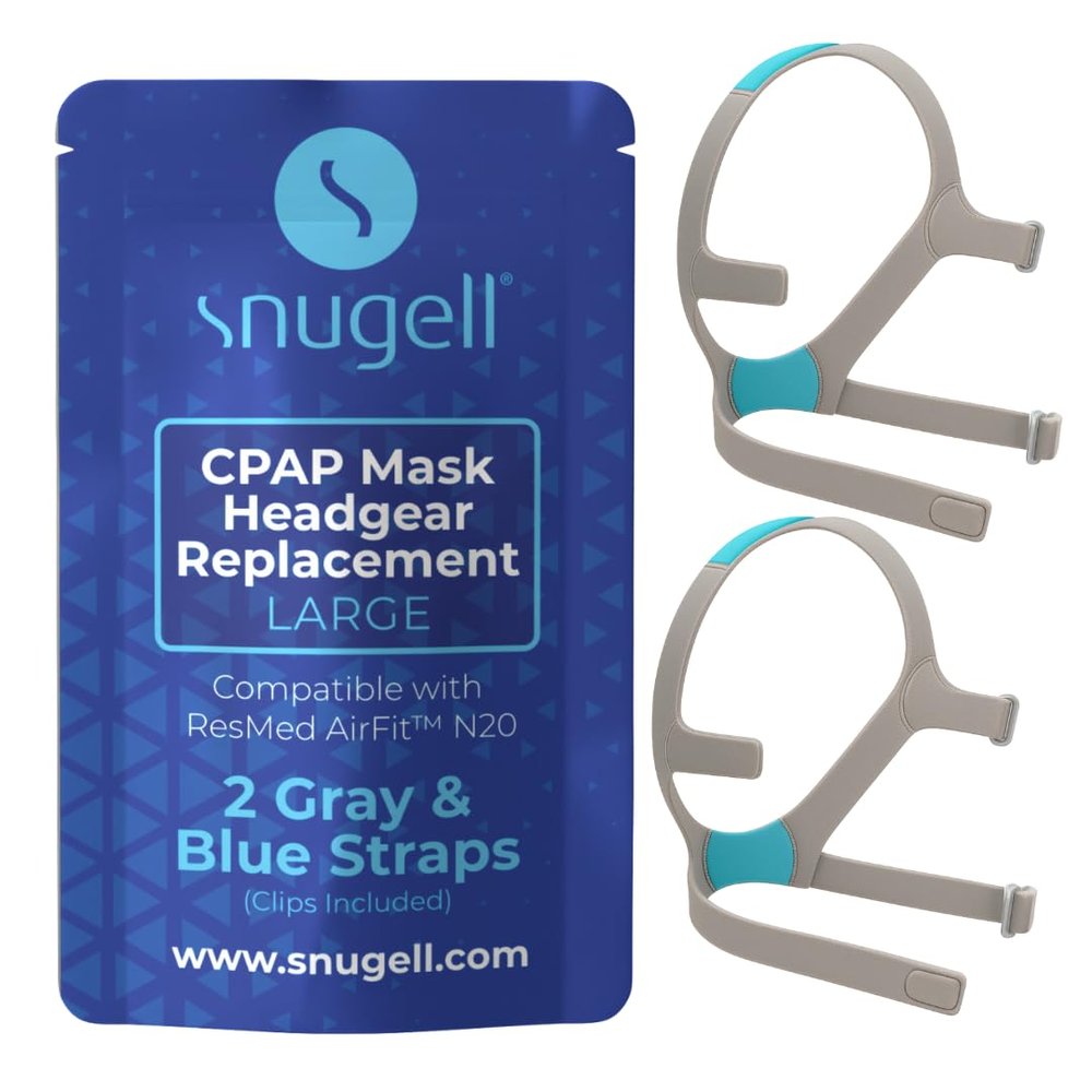 2-Pack Replacement Headgear Strap for N20 Nasal Pillow CPAP Mask, Snugell CPAP Headgear Compatible with AirFit and AirTouch N20 - Adjustable Premium Nylon Headband - Large Size - Clips Not Included