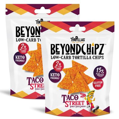 BeyondChipz Low Carb Tortilla Chips, Taco Street, Keto Friendly Gluten Free, 5.3oz Bag, Pack of 2