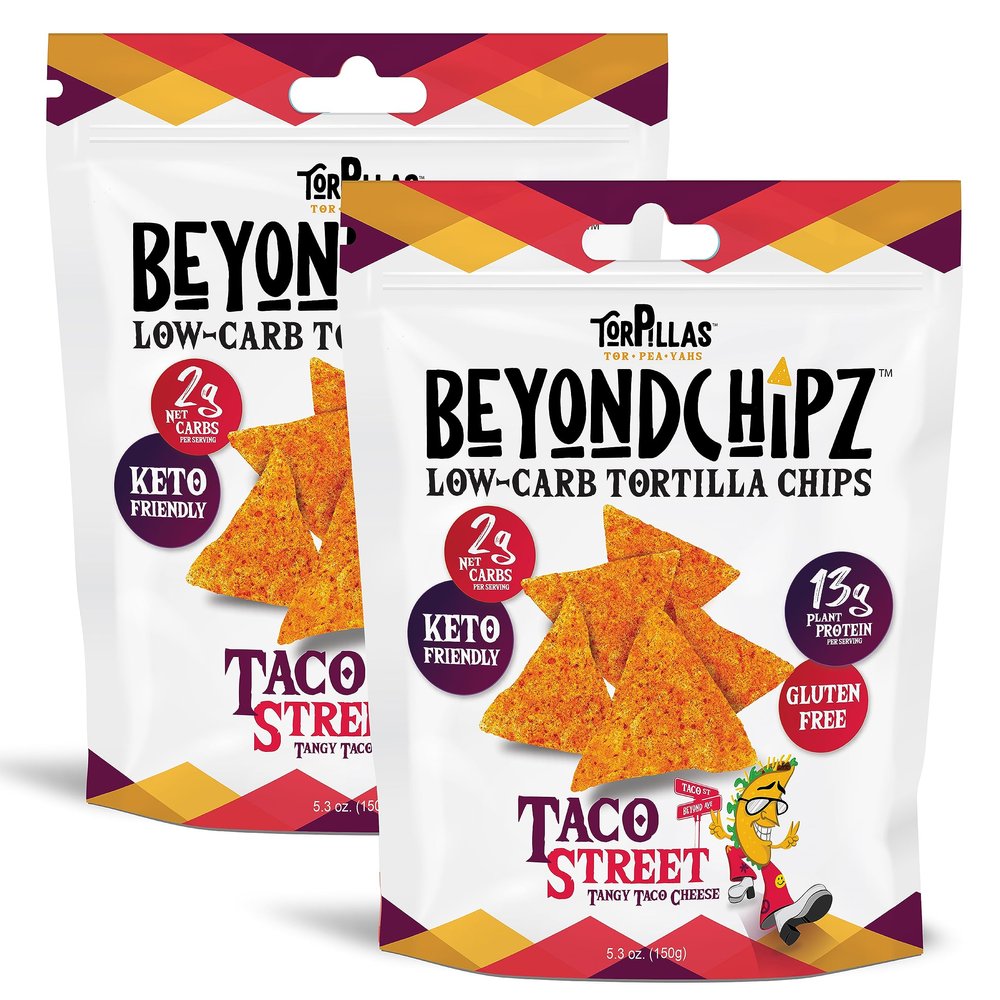 BeyondChipz Low Carb Tortilla Chips, Taco Street, Keto Friendly Gluten Free, 5.3oz Bag, Pack of 2