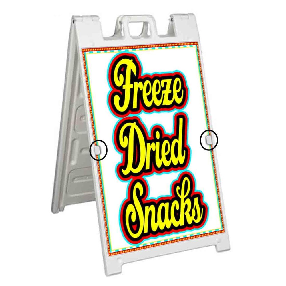 Freeze Dried Snacks (24" X 36") Deluxe A-Frame Signicade, Includes 2 Removable Panels & Stand | Fair Food, Desserts, Sweets, Treats