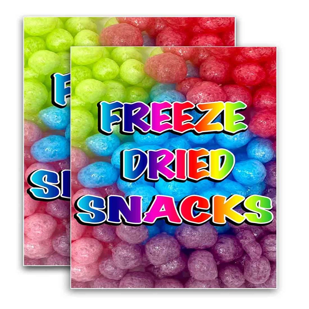 Freeze Dried Snacks (24" X 36") Vinyl Decal Only (Pack of 2) |Sign|Sticker|Poster | Fair Food, Desserts, Sweets, Treats