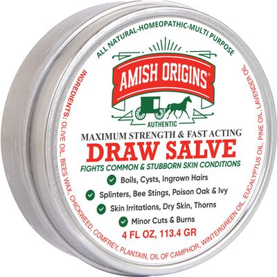 Amish Origins Drawing Salve Ointment, 4 oz Maximum Strength Fast Acting Draw Salve for Splinters, Boil, Bee Stings, Cyst, Anti Itch Cream, Made in USA