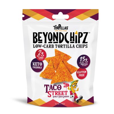 BeyondChipz Low Carb Tortilla Chips, Taco Street, Keto Friendly, Gluten Free, One 5.3oz Pouch