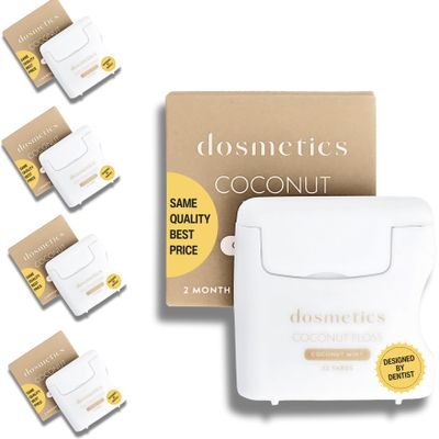 DOSMETICS Coconut Oil Infused Thick Dental Floss 5 Pack, Coconut Mint Expanding Dental Floss, Oral Care Stretchable Floss, Tooth Floss for Plaque Removal and Gum Protection, 32 Yards x 5 Flossers