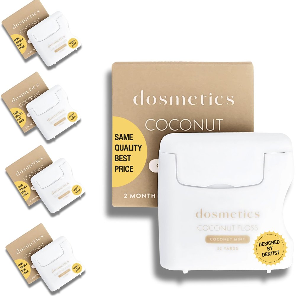 DOSMETICS Coconut Oil Infused Thick Dental Floss 5 Pack, Coconut Mint Expanding Dental Floss, Oral Care Stretchable Floss, Tooth Floss for Plaque Removal and Gum Protection, 32 Yards x 5 Flossers