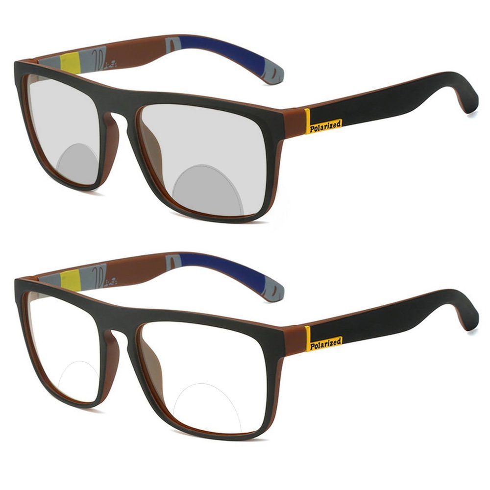 laureles Photochromic Bifocal Reading Glasses Men Sports Transition Sunglasses Square Eyewear Frame Male (Brown, 2, multiplier_x)