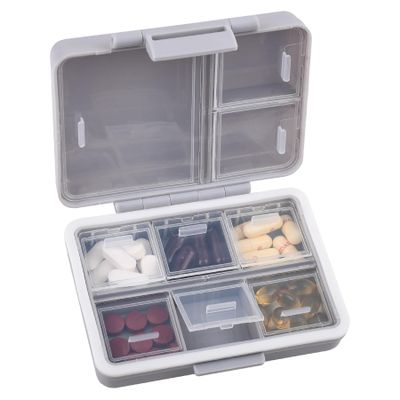 9-Grid Pill Organizer,Portable Pill Box,Large Capacity Compartments,Travel Pill Container,Medicine Dispenser,Pill Purse,Pill Case for Vitamins, Fish Oils or SupplementsGrey