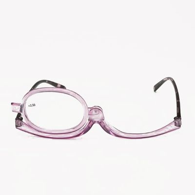 Makeup Presbyopia Glasses Single 180 degree Rotating Makeup Glasses Multi Functional Flip Over Single Lens Reading Glass (+400 degrees, Purple Frame)