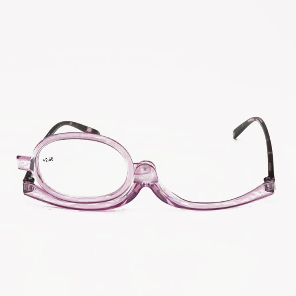 Makeup Presbyopia Glasses Single 180 degree Rotating Makeup Glasses Multi Functional Flip Over Single Lens Reading Glass (+400 degrees, Purple Frame)