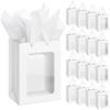36 Pcs Kraft Clear Gift Bags with Tissue Paper, 10 x 7 x 5 Inch Laege Paper Gift Bags with Window Handles for Valentine's Day Galentine Graduation Wedding Baby Shower Birthday Party Favors(White) view 1