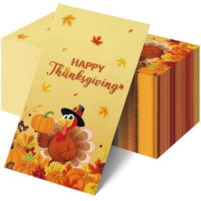 100pcs Thanksgiving Paper Napkins,Disposable Turkey Paper Hand Towels,Fall Pumpkin Maple Leaves Guest Napkins for Fall Give Thanks Lunch Dinner Kitchen Bathroom Party Decorations