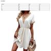 Casual Women's Summer Dress with Embellishments Short Sleeved V-Neck Front Tie Flowing Dress (White, XL) view 2