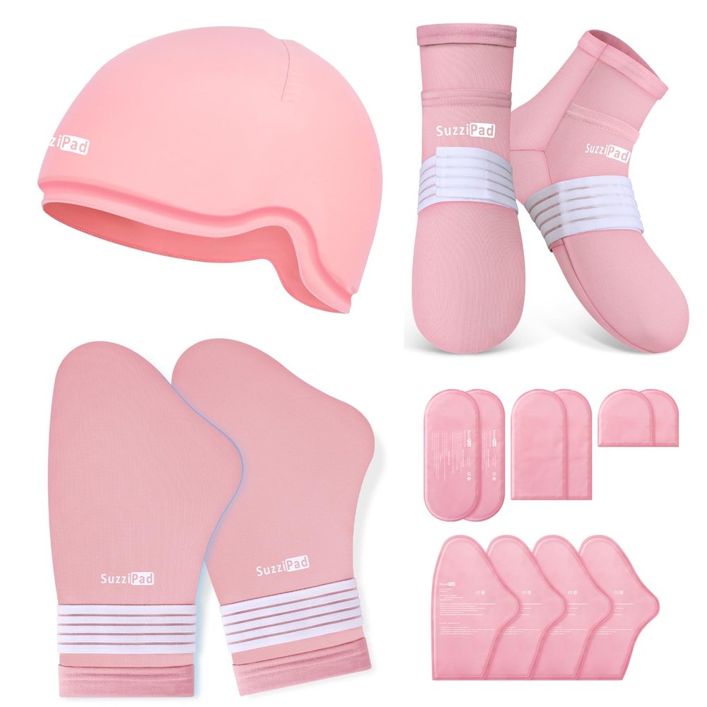 SuzziPad Chemo Care Package for Women & Men, Cooling Gloves, Socks and Cold Caps for Chemotherapy, Ideal for The Discomfort of Head, Hand, Feet, S/M