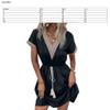 Casual Women's Summer Dress with Embellishments Short Sleeved V-Neck Front Tie Flowing Dress (Black, M) view 2