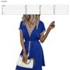 Casual Women's Summer Dress with Embellishments Short Sleeved V-Neck Front Tie Flowing Dress (Sapphire Blue, XXL) view 2