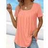 FUB Women's Pleated Square Neck Short Sleeve Swallowtail T-Shirt (Pink, XL) view 3