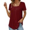 FUB Women's Pleated Square Neck Short Sleeve Swallowtail T-Shirt (Wine Red, 5XL) view 1