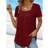 FUB Women's Pleated Square Neck Short Sleeve Swallowtail T-Shirt (Wine Red, 5XL) view 3