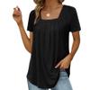 FUB Women's Pleated Square Neck Short Sleeve Swallowtail T-Shirt (Black, 3XL) view 1