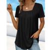 FUB Women's Pleated Square Neck Short Sleeve Swallowtail T-Shirt (Black, 3XL) view 3