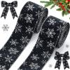 Unittype 2 Rolls/ 20 Yards Christmas Velvet Wired Ribbons with Snowflake Pattern 2.5'' Wide Xmas Craft Gift Wrapping Ribbon for Christmas Tree Wreath Decoration DIY Bows Supplies(Black) view 1