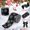 Unittype 2 Rolls/ 20 Yards Christmas Velvet Wired Ribbons with Snowflake Pattern 2.5'' Wide Xmas Craft Gift Wrapping Ribbon for Christmas Tree Wreath Decoration DIY Bows Supplies(Black) view 2