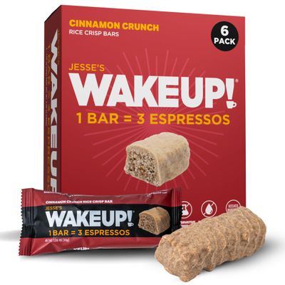 WAKE UP! Caffeinated Cinnamon Crunch Energy Bars - 350mg Caffeine Per Bar (3 Espressos) - Coffee Alternative for Extreme Energy & Focus - Vegetarian, Gluten-Free, Kosher - 6 Pack