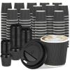 Uiifan 100 Set 4oz Disposable Espresso Cups with Lids Ripple Corrugated Paper Disposable Coffee Insulated Hot Ripple Cups for hot Chocolate, Tea, and Cocoa Drinks(Gray) view 1