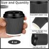 Uiifan 100 Set 4oz Disposable Espresso Cups with Lids Ripple Corrugated Paper Disposable Coffee Insulated Hot Ripple Cups for hot Chocolate, Tea, and Cocoa Drinks(Gray) view 2