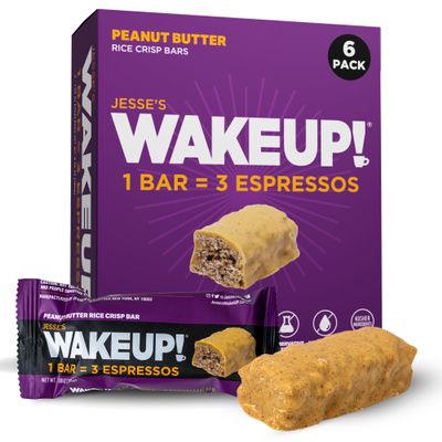 WAKE UP! Peanut Butter Caffeinated Protein Bars (1 Bar = 3 Espressos) 350mg Clean Caffeine for Energy, Focus & Happy Mornings Free Energy 6 Pack
