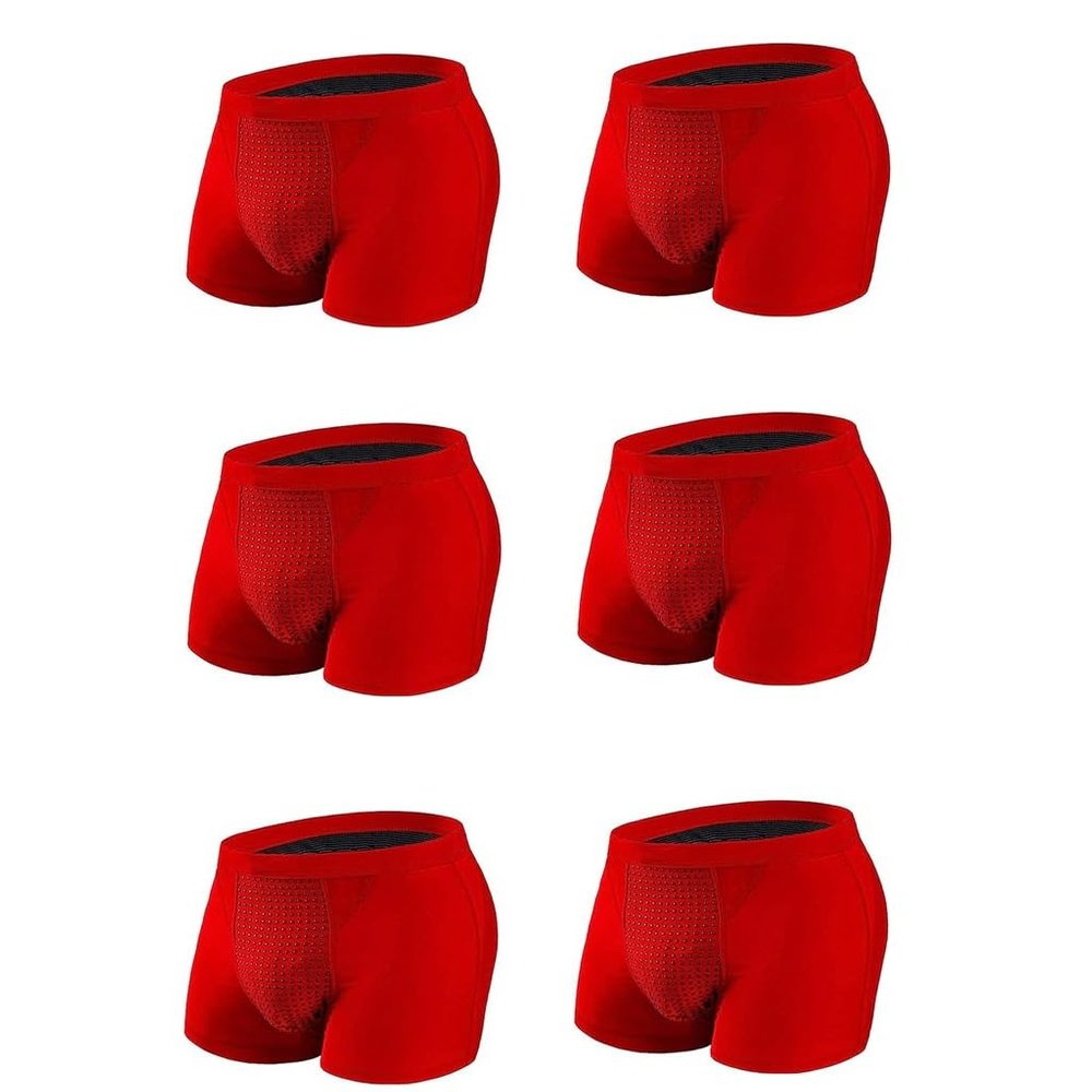 6 Pack Underwear for Men Magnetic Therapy Enlargement Boxer Briefs Cotton Trunks Health Care Soft Inner Pants (Color : Red, Size : Large)
