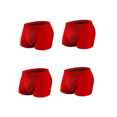 Men Magnetic Therapy Boxer Brief Improving Male Power Underwear Health Care Breathable Red Inner Pants (Color : 4 PCS, Size : 5X-Large)