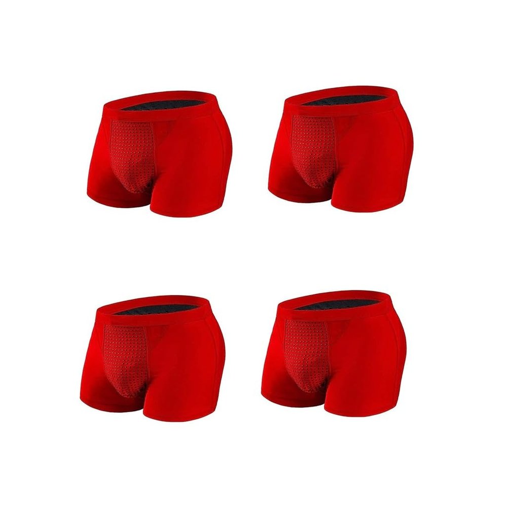 Men Magnetic Therapy Boxer Brief Improving Male Power Underwear Health Care Breathable Red Inner Pants (Color : 4 PCS, Size : 5X-Large)
