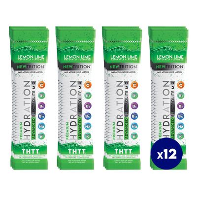 NewTrition Hydration Powder, Lemon Lime Pack of 12 Electrolyte Powder Packets, Naturally Flavored Hydrating Packets for Water, Fast Acting Hydrate Electrolytes with Vitamins B&C, Energy & Recovery