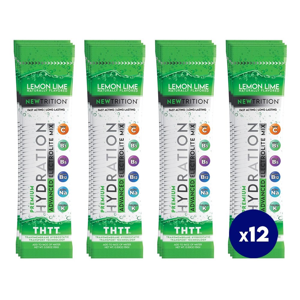 NewTrition Hydration Powder, Lemon Lime Pack of 12 Electrolyte Powder Packets, Naturally Flavored Hydrating Packets for Water, Fast Acting Hydrate Electrolytes with Vitamins B&C, Energy & Recovery